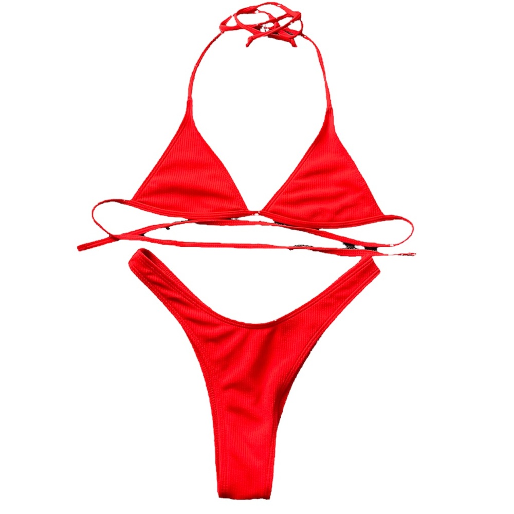 red ribbed bikini